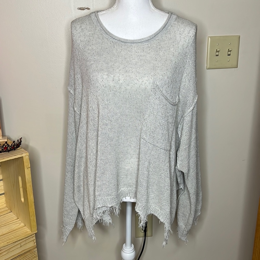 3/$25 Peach Love Gray Distressed Oversized Sweater Size M
